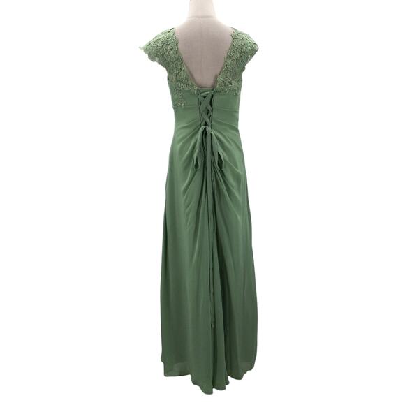 MOTHER OF THE BRIDE SZ 10 L Green Embroidered Lace Up Formal Maxi Dress NEW B89 - Picture 2 of 9